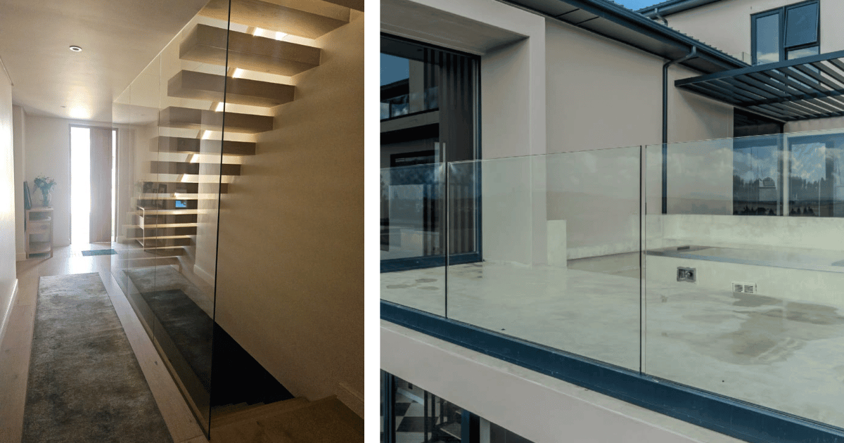 Frameless glass staircase installation